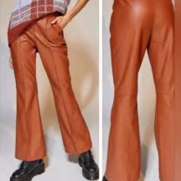 Urban Outfitters Isabella Faux Leather Flare Pant Womens Brown Cognac Size 0 - Picture 1 of 7